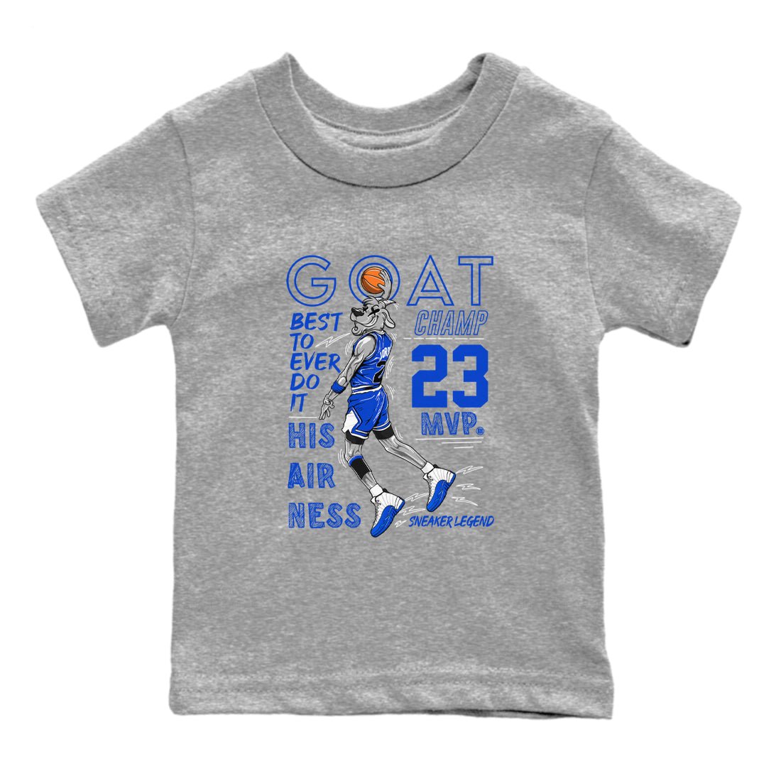 12s Blueberry shirts to match jordans MVP Goat sneaker match tees Air Jordan 12 Blueberry SNRT Sneaker Tees streetwear brand Baby and Youth Heather Grey 2 cotton tee