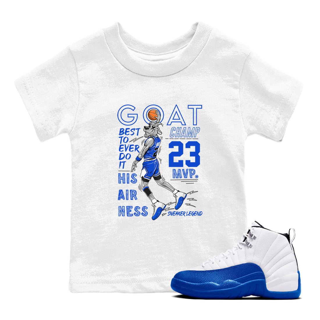 12s Blueberry shirts to match jordans MVP Goat sneaker match tees Air Jordan 12 Blueberry SNRT Sneaker Tees streetwear brand Baby and Youth White 1 cotton tee