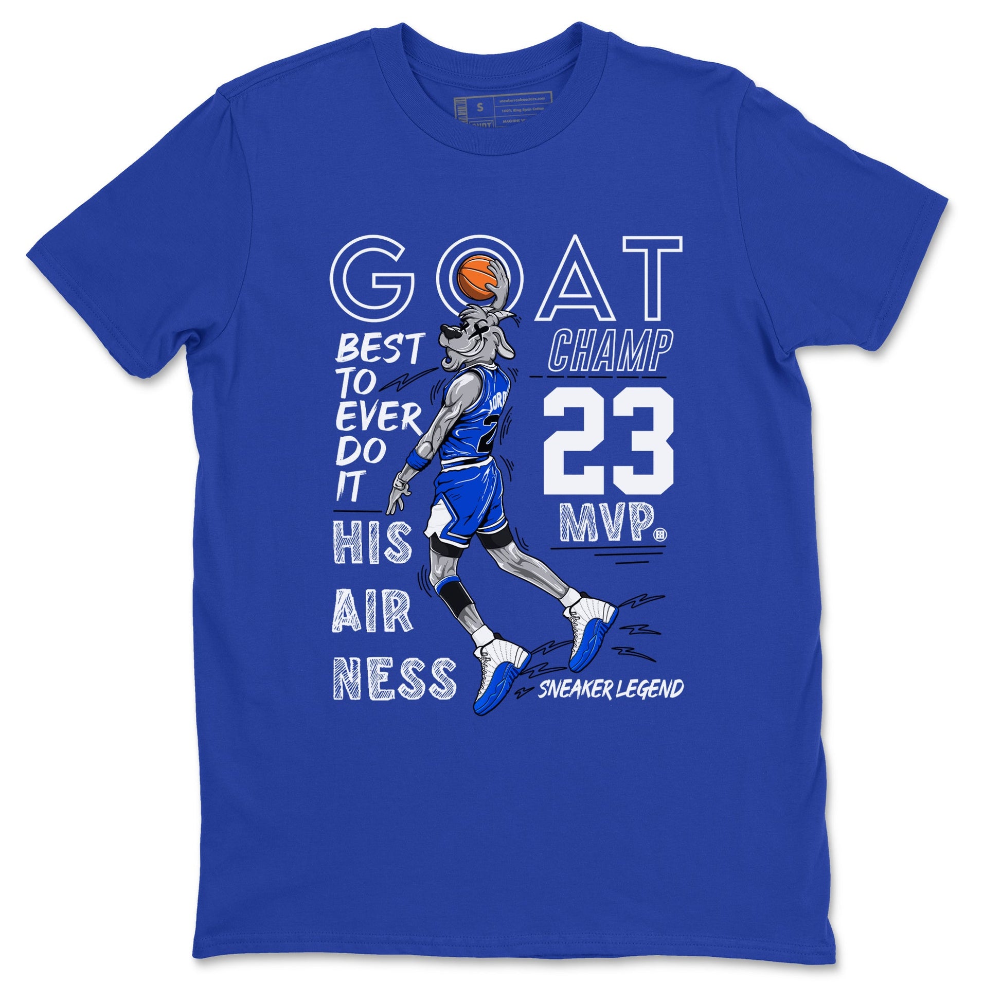 12s Blueberry shirts to match jordans MVP Goat sneaker match tees Air Jordan 12 Blueberry SNRT Sneaker Tees streetwear brand Royal Blue 2 unisex cotton tee