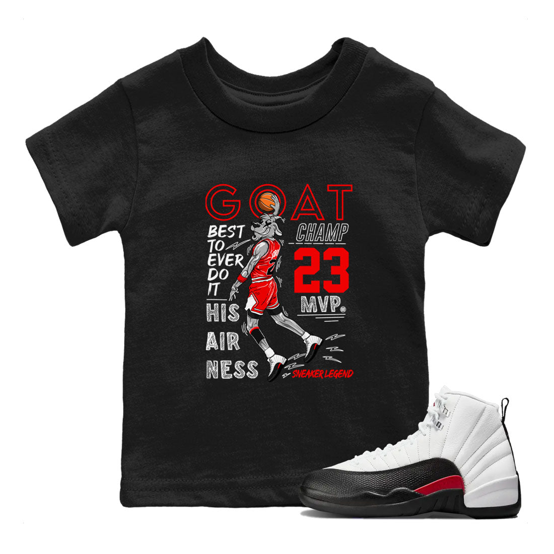 Air Jordan 12 Retro Taxi Flip shirts to match jordans MVP Goat sneaker match tees 12s Red Taxi SNRT sneaker release tees baby toddler Black 1 cotton Shirt