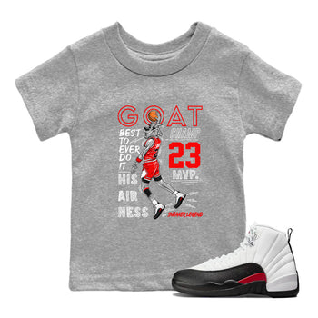 Air Jordan 12 Retro Taxi Flip shirts to match jordans MVP Goat sneaker match tees 12s Red Taxi SNRT sneaker release tees baby toddler Heather Grey 1 cotton Shirt