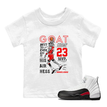 Air Jordan 12 Retro Taxi Flip shirts to match jordans MVP Goat sneaker match tees 12s Red Taxi SNRT sneaker release tees baby toddler White 1 cotton Shirt
