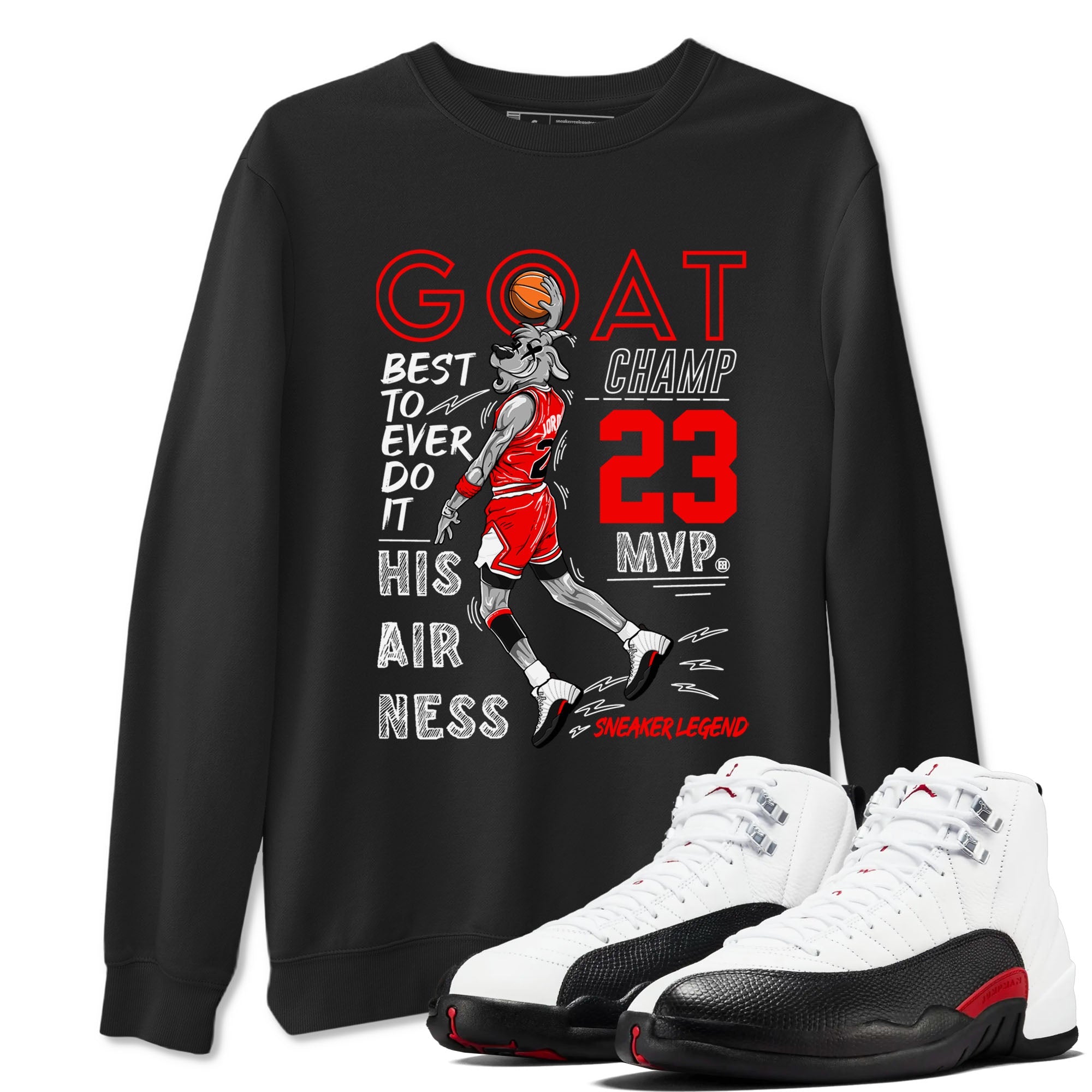 Air Jordan 12 Retro Taxi Flip shirts to match jordans MVP Goat sneaker match tees 12s Red Taxi SNRT sneaker release Tees unisex cotton Black 1 crew neck shirt