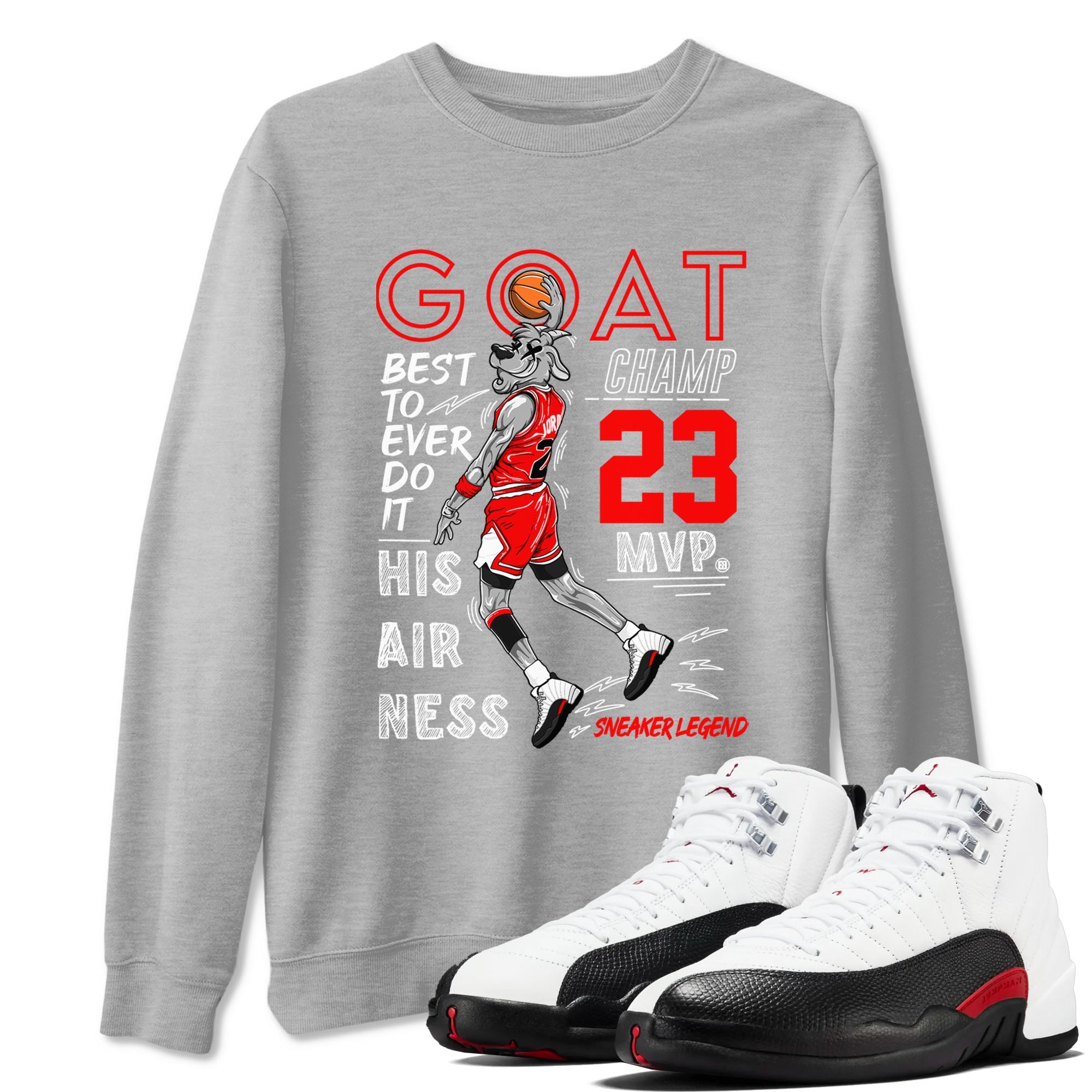 Air Jordan 12 Retro Taxi Flip shirts to match jordans MVP Goat sneaker match tees 12s Red Taxi SNRT sneaker release Tees unisex cotton Heather Grey 1 crew neck shirt