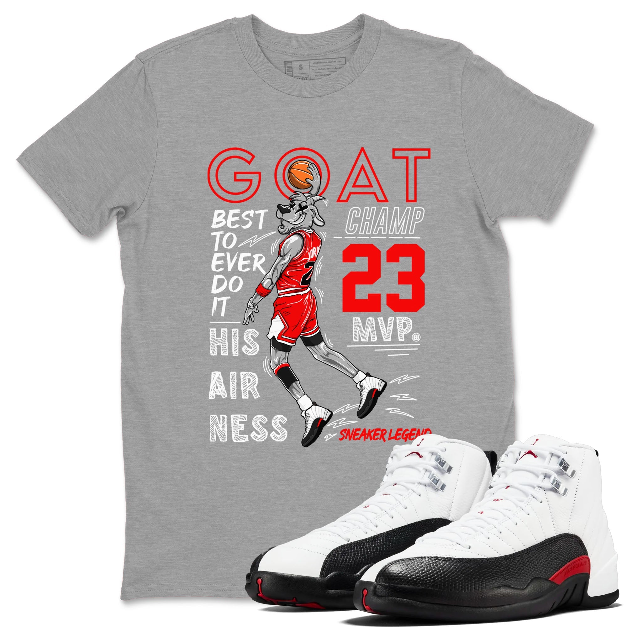 Air Jordan 12 Retro Taxi Flip shirts to match jordans MVP Goat sneaker match tees 12s Red Taxi SNRT sneaker release Tees unisex cotton Heather Grey 1 crew neck shirt