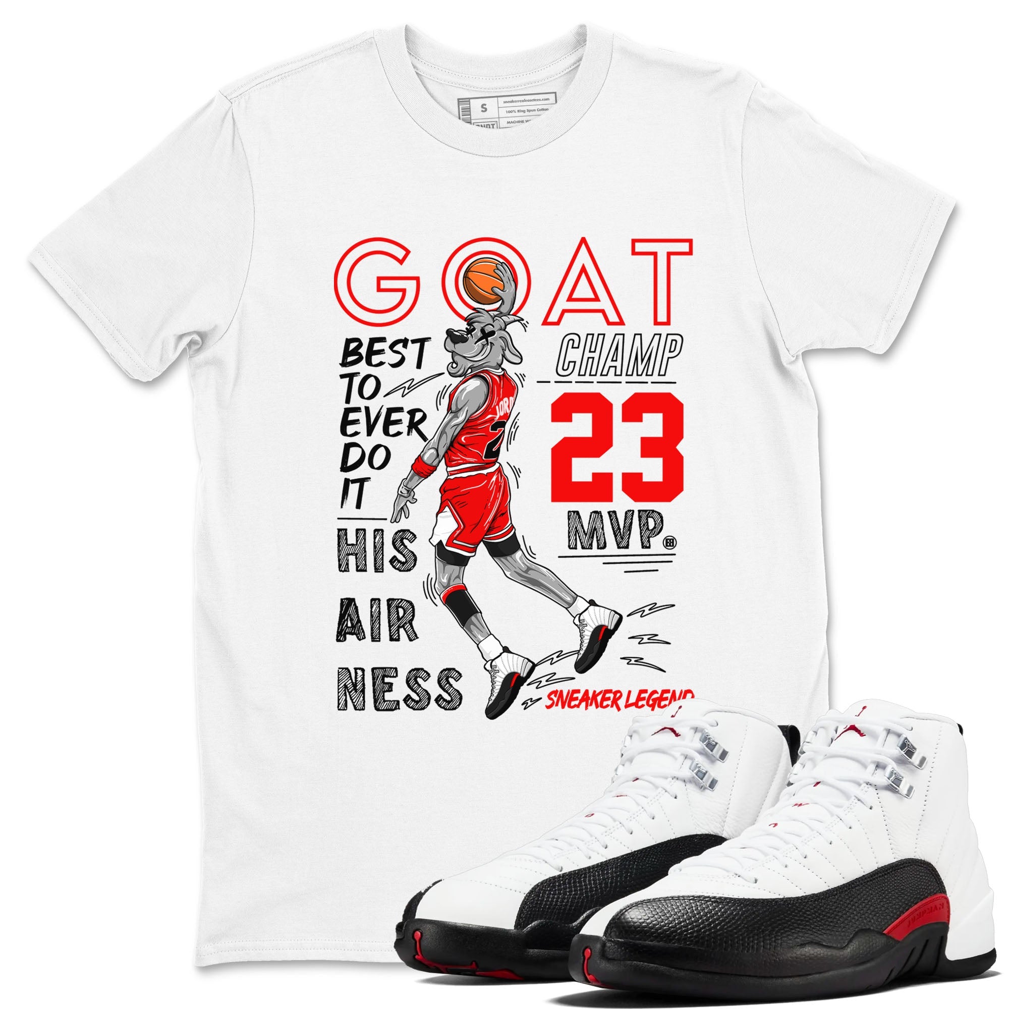Air Jordan 12 Retro Taxi Flip shirts to match jordans MVP Goat sneaker match tees 12s Red Taxi SNRT sneaker release Tees unisex cotton White 1 crew neck shirt