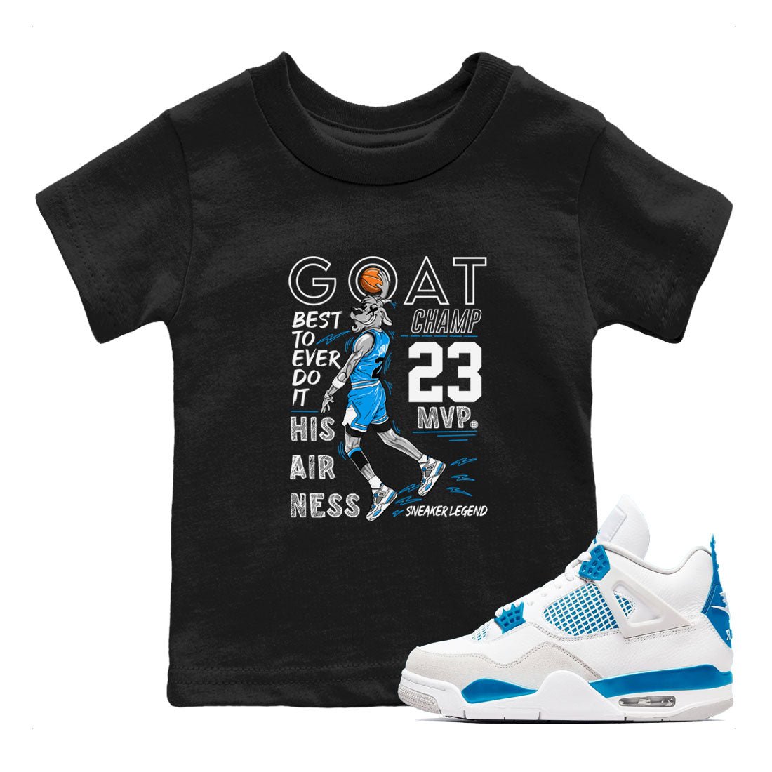 4s Military Blue shirt to match jordans MVP Goat sneaker tees Air Jordan 4 Retro Military Blue Streetwear Brand SNRT Sneaker Release Tees baby toddler Black 1 cotton Shirt