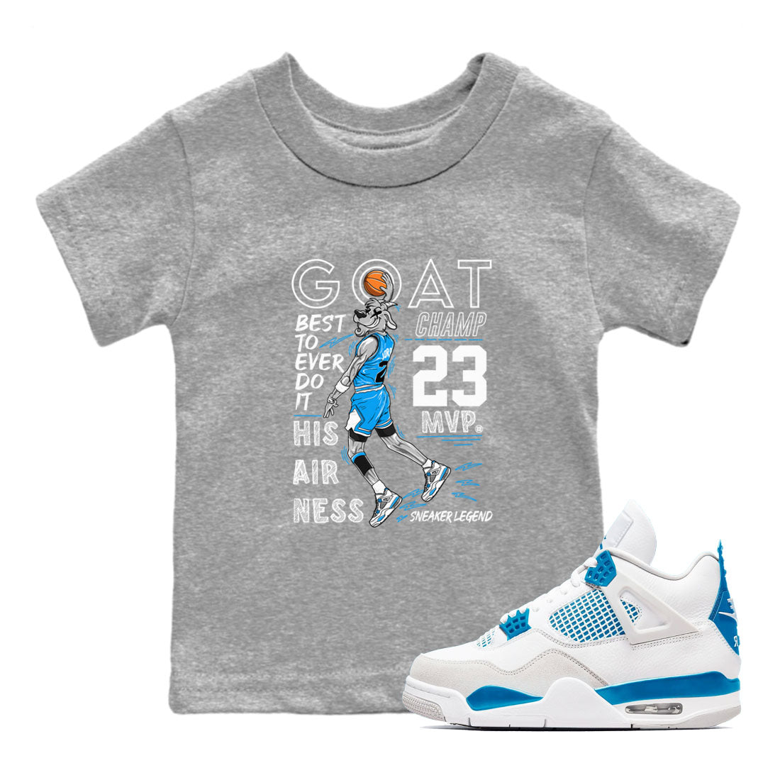 4s Military Blue shirt to match jordans MVP Goat sneaker tees Air Jordan 4 Retro Military Blue Streetwear Brand SNRT Sneaker Release Tees baby toddler Heather Grey 1 cotton Shirt