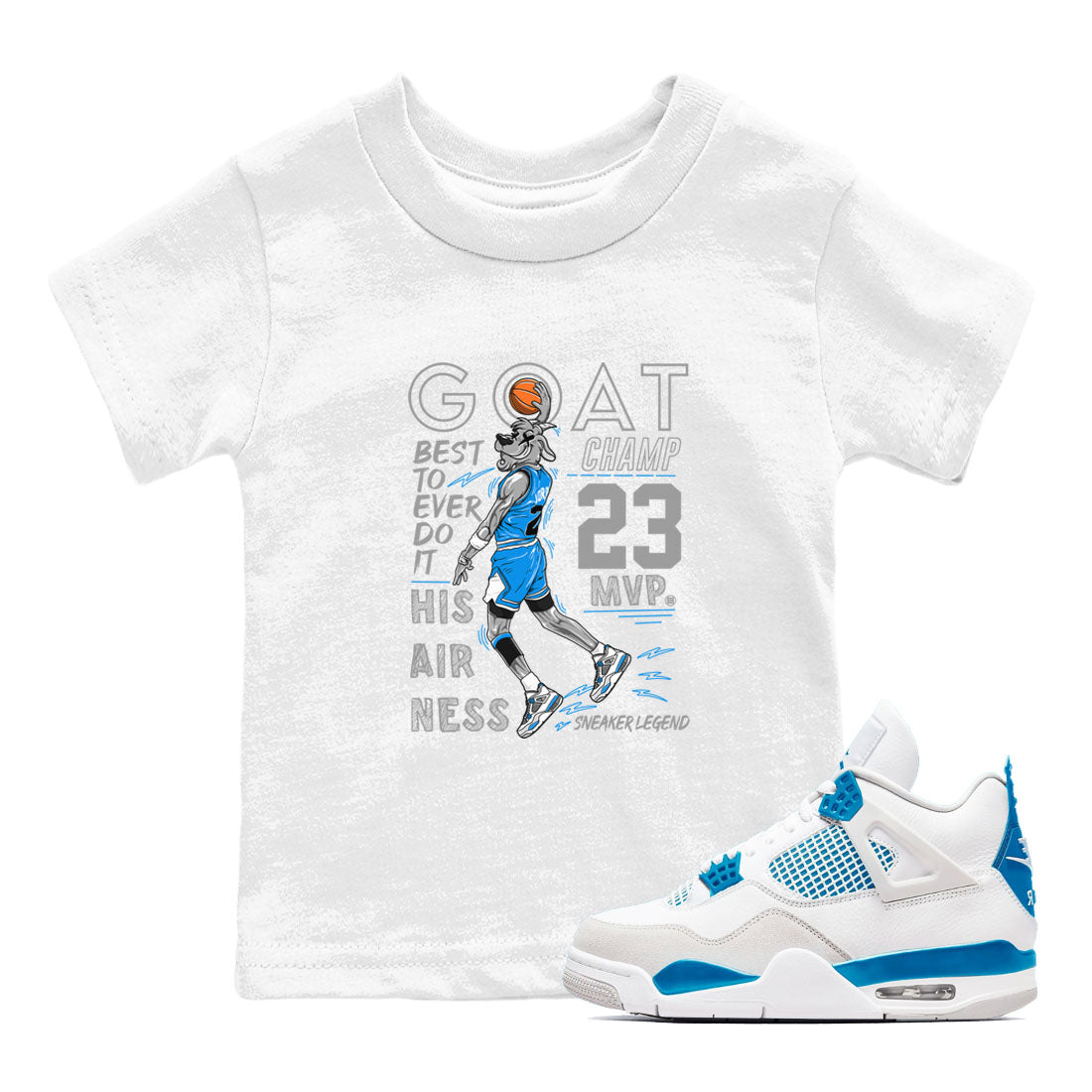 Air Jordan 4 Military Blue | MVP Goat Baby Shirt | SNRT Sneaker Tees ...