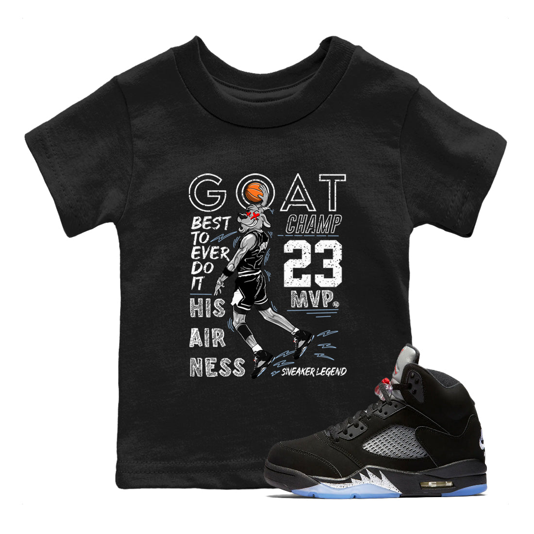 5s Black Metallic Reimagined shirts to match jordans MVP Goat sneaker match tees Air Jordan 5 Retro Black Metallic Reimagined match shoes to clothes SNRT Sneaker Tees Youth Baby Black 1 tee