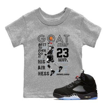 5s Black Metallic Reimagined shirts to match jordans MVP Goat sneaker match tees Air Jordan 5 Retro Black Metallic Reimagined match shoes to clothes SNRT Sneaker Tees Youth Baby Heather Grey 1 tee