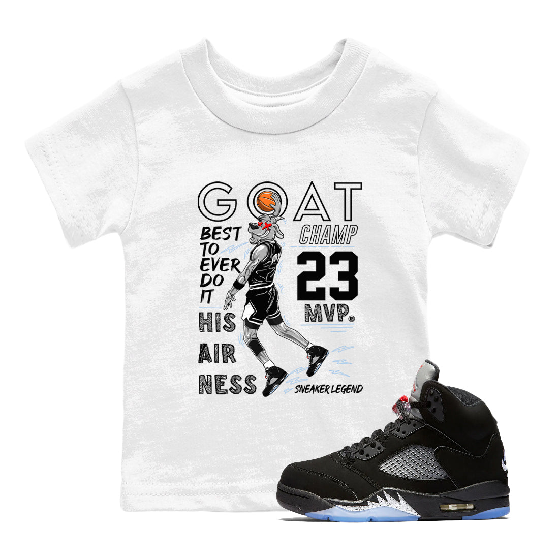 5s Black Metallic Reimagined shirts to match jordans MVP Goat sneaker match tees Air Jordan 5 Retro Black Metallic Reimagined match shoes to clothes SNRT Sneaker Tees Youth Baby White 1 tee