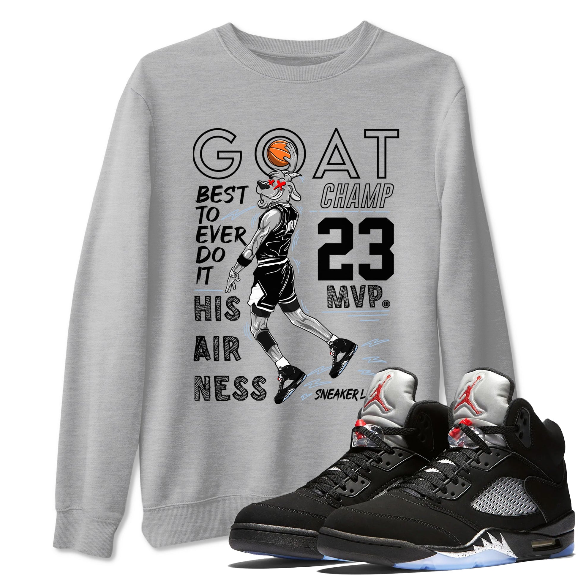 5s Black Metallic Reimagined shirts to match jordans MVP Goat sneaker match tees Air Jordan 5 Retro Black Metallic Reimagined match shoes to clothes SNRT Sneaker Tees unisex cotton Heather Grey 1 shirts
