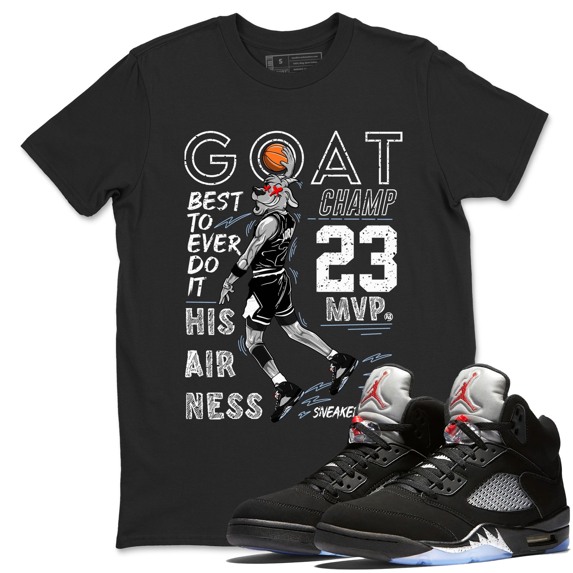 5s Black Metallic Reimagined shirts to match jordans MVP Goat sneaker match tees Air Jordan 5 Retro Black Metallic Reimagined match shoes to clothes SNRT Sneaker Tees unisex cotton Black 1 shirts