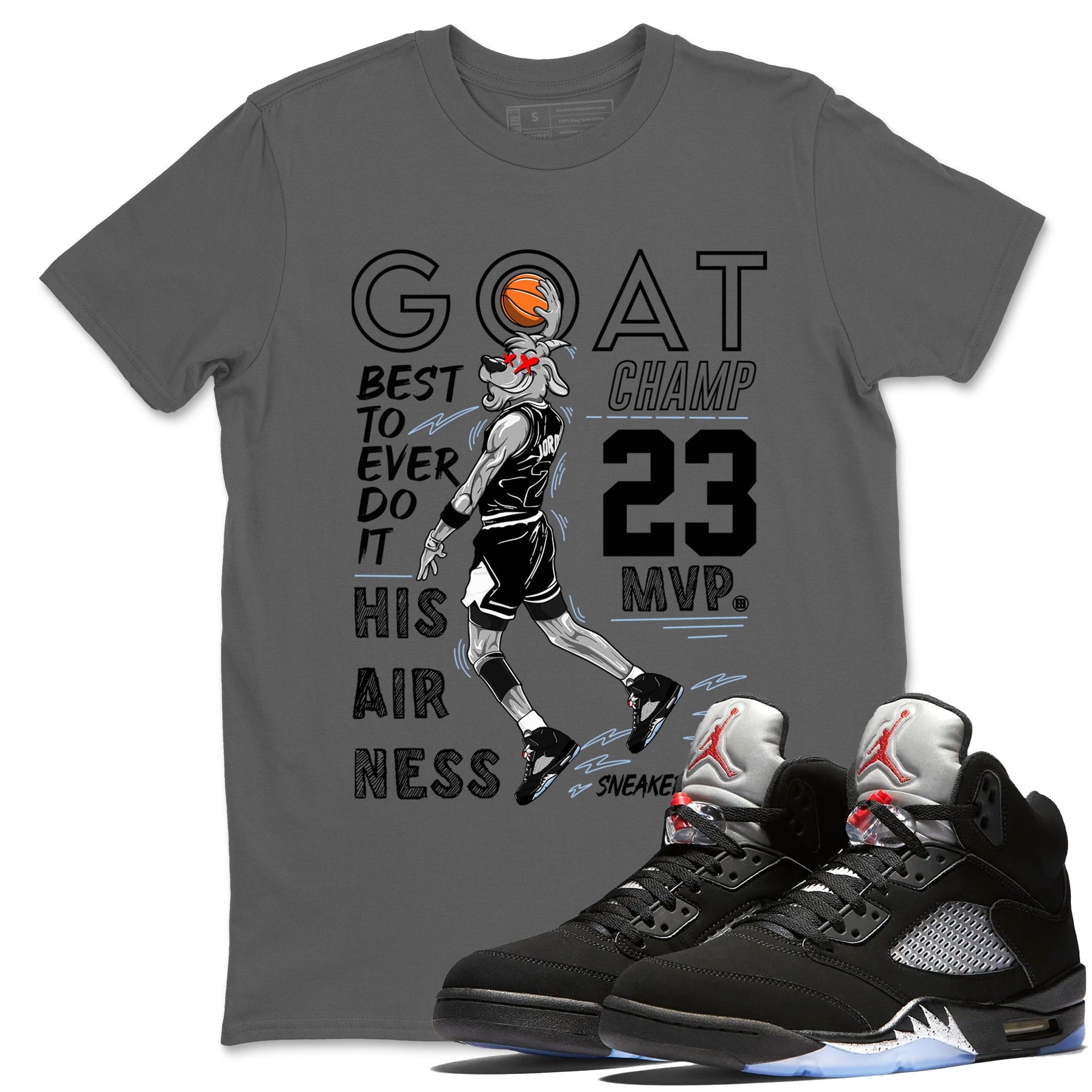 5s Black Metallic Reimagined shirts to match jordans MVP Goat sneaker match tees Air Jordan 5 Retro Black Metallic Reimagined match shoes to clothes SNRT Sneaker Tees unisex cotton Cool Grey 1 shirts
