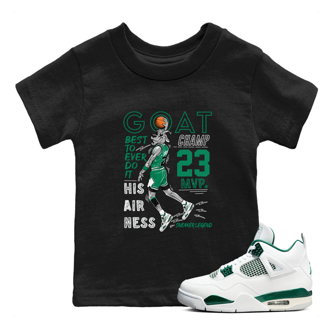 AJ4 Oxidized Green shirts to match jordans MVP Goat sneaker match tees Air Jordan 4 Oxidized Green SNRT Sneaker Tees streetwear brand Baby and Youth Black 1 cotton tee