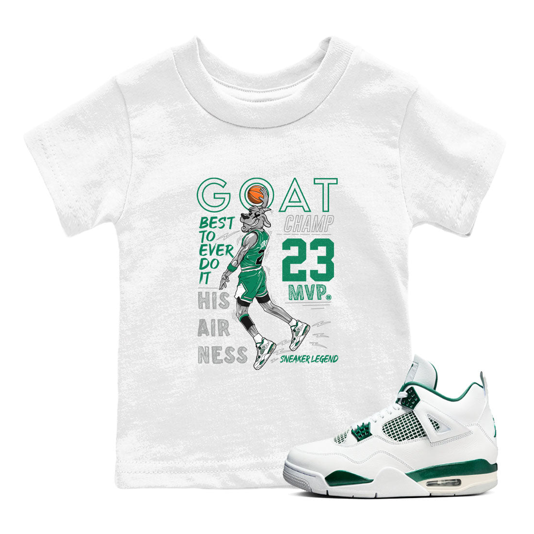AJ4 Oxidized Green shirts to match jordans MVP Goat sneaker match tees Air Jordan 4 Oxidized Green SNRT Sneaker Tees streetwear brand Baby and Youth White 1 cotton tee