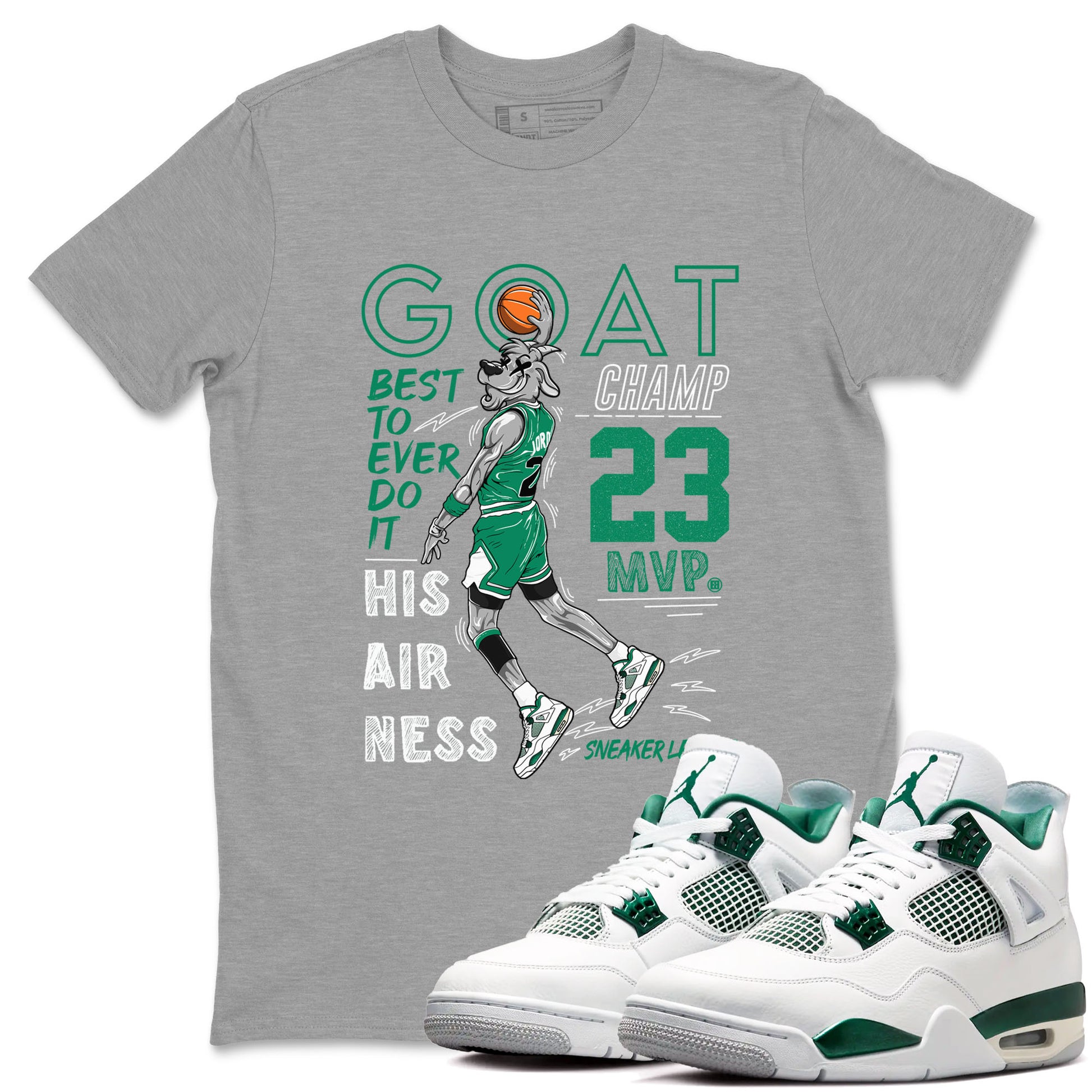 AJ4 Oxidized Green shirts to match jordans MVP Goat sneaker match tees Air Jordan 4 Oxidized Green SNRT Sneaker Tees streetwear brand Heather Grey 1 unisex cotton tee
