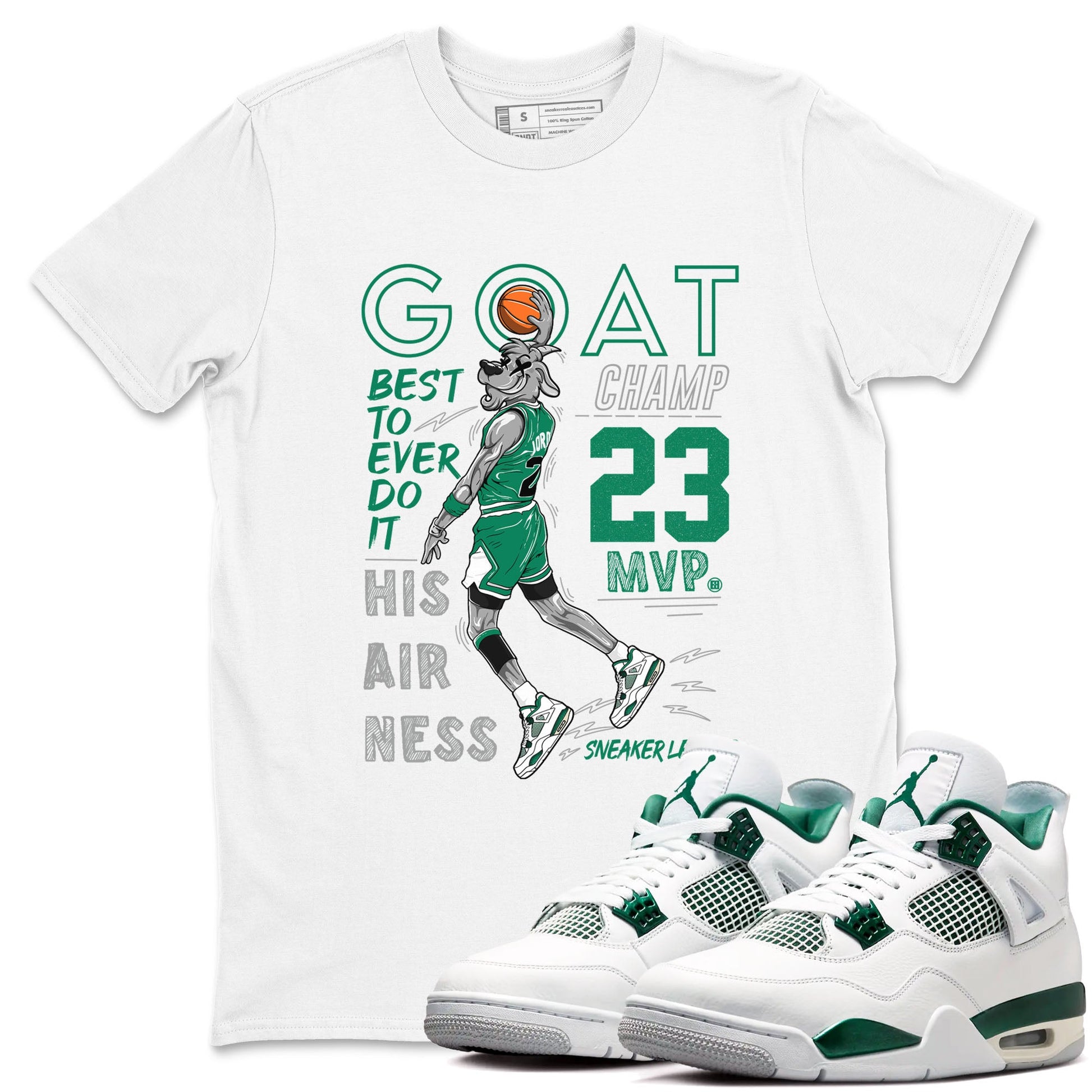 AJ4 Oxidized Green shirts to match jordans MVP Goat sneaker match tees Air Jordan 4 Oxidized Green SNRT Sneaker Tees streetwear brand White 1 unisex cotton tee