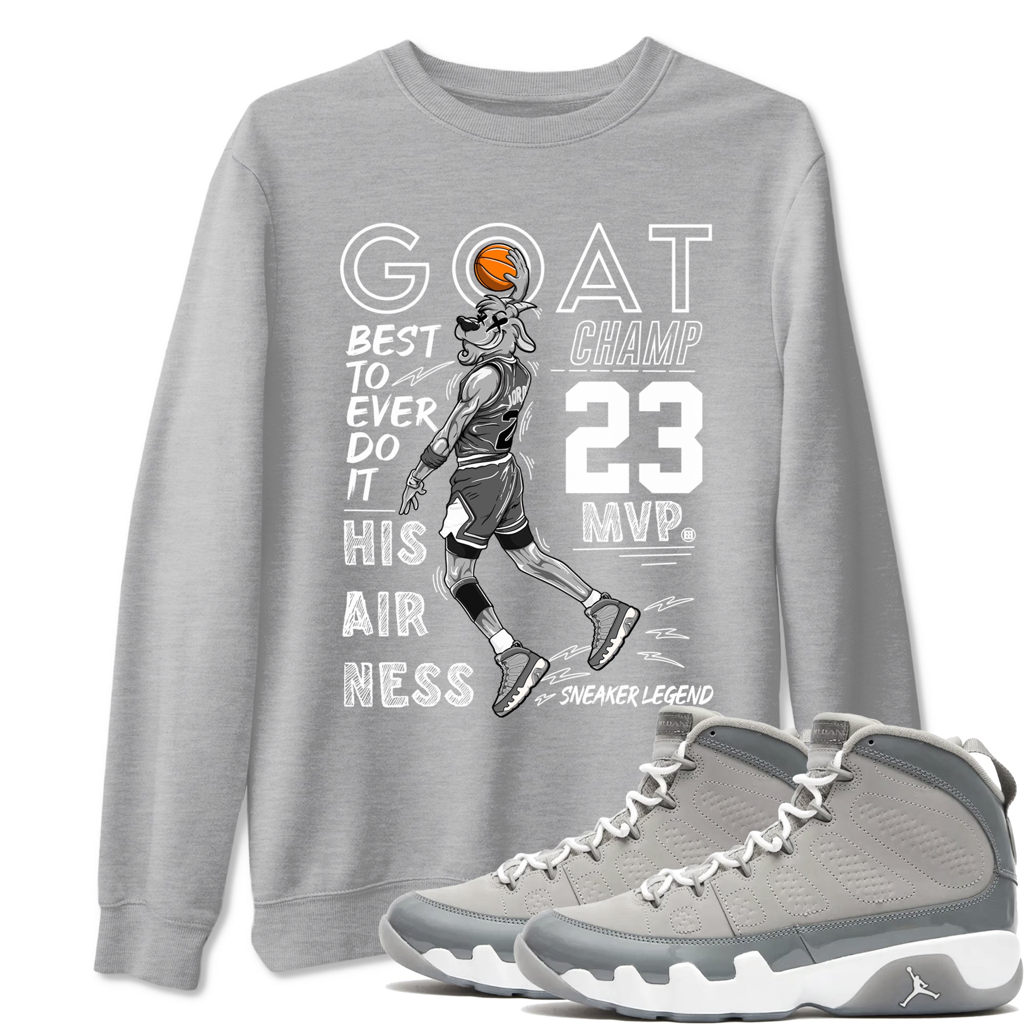 9s Cool Grey shirts to match jordans MVP Goat sneaker match tees Air Jordan 9 Retro Cool Grey match shoes to clothes SNRT Sneaker Tees unisex cotton Heather Grey 1 shirts