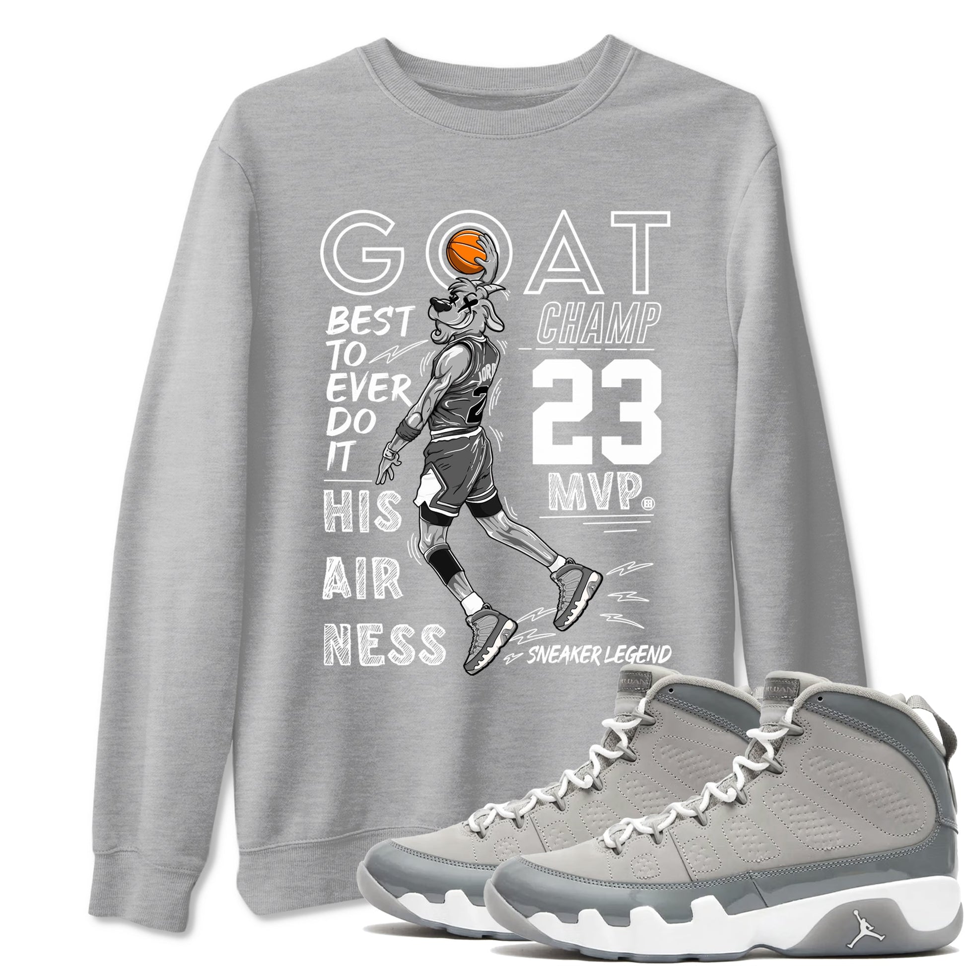 9s Cool Grey shirts to match jordans MVP Goat sneaker match tees Air Jordan 9 Retro Cool Grey match shoes to clothes SNRT Sneaker Tees unisex cotton Heather Grey 1 shirts