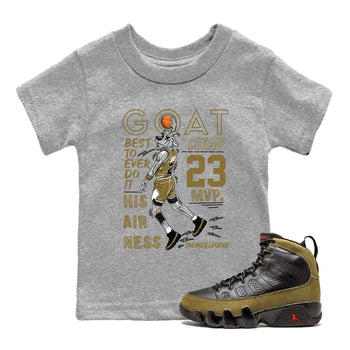 9s Olive shirts to match jordans MVP Goat sneaker match tees Air Jordan 9 Olive match shoes to clothes SNRT Sneaker Tees Youth Baby Heather Grey 1 tee