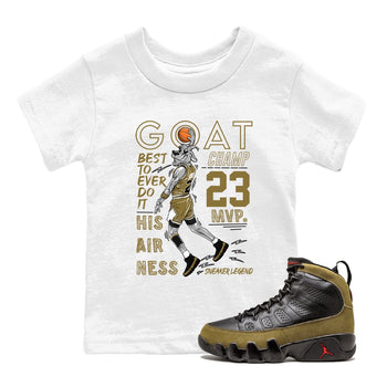 9s Olive shirts to match jordans MVP Goat sneaker match tees Air Jordan 9 Olive match shoes to clothes SNRT Sneaker Tees Youth Baby White 1 tee