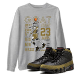 9s Olive shirts to match jordans MVP Goat sneaker match tees Air Jordan 9 Olive match shoes to clothes SNRT Sneaker Tees unisex cotton Heather Grey 1 shirts