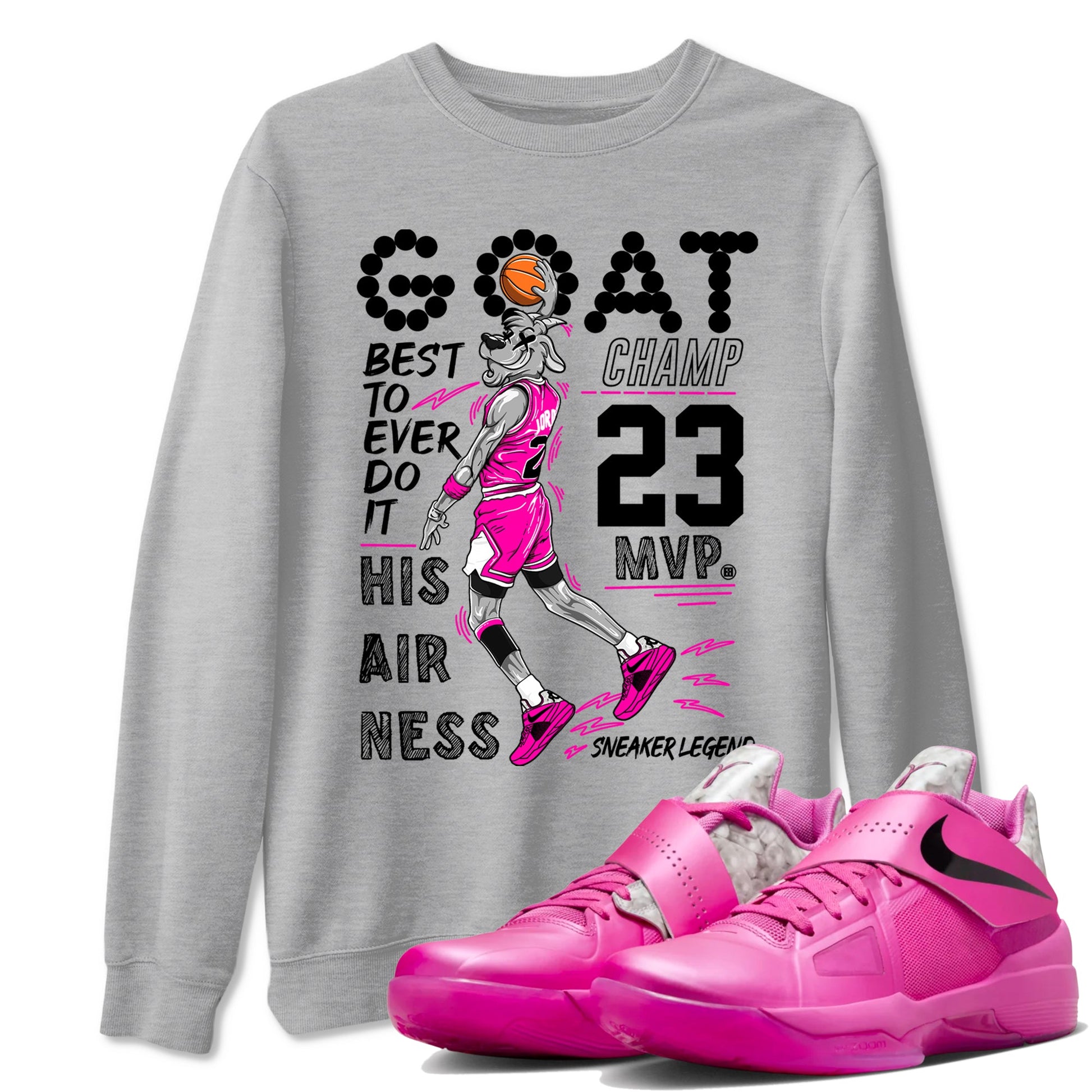 Nike KD 4 Retro Aunt Pearl shirts to match jordans MVP Goat sneaker match tees Nike KD 4 Aunt Pearl match shoes to clothes SNRT Sneaker Tees unisex cotton Heather Grey 1 shirts