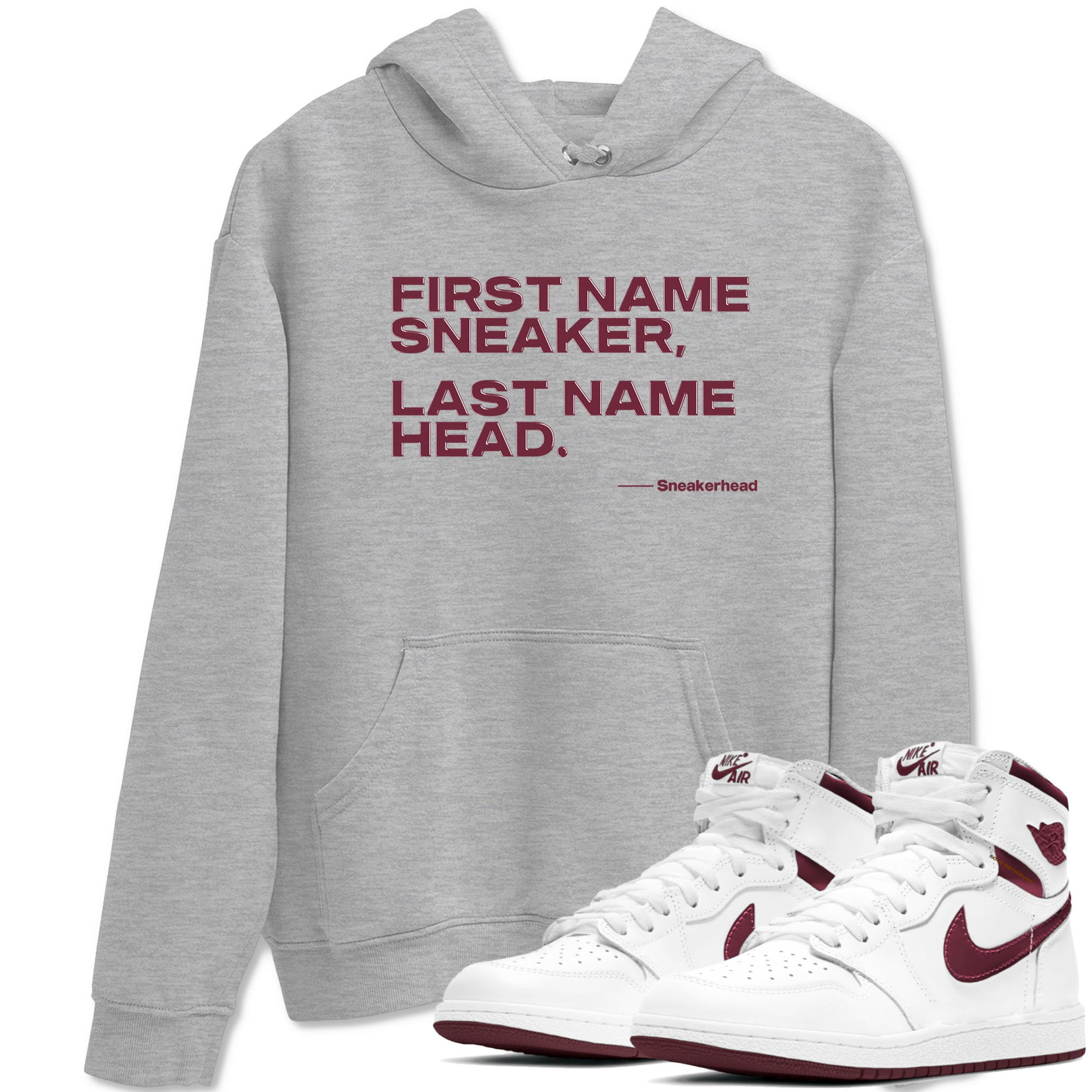 AJ1 High '85 Metallic Burgundy shirts to match jordans My Name Is Sneakerhead sneaker match tees 1s High '85 Metallic Burgundy SNRT Sneaker Tees streetwear brand Heather Grey 1 unisex cotton tee