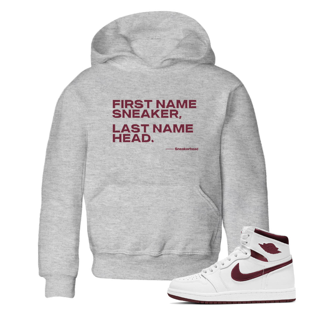 AJ1 High '85 Metallic Burgundy shirts to match jordans My Name Is Sneakerhead sneaker match tees 1s High '85 Metallic Burgundy SNRT Sneaker Tees streetwear brand Baby and Youth Heather Grey 1 cotton tee