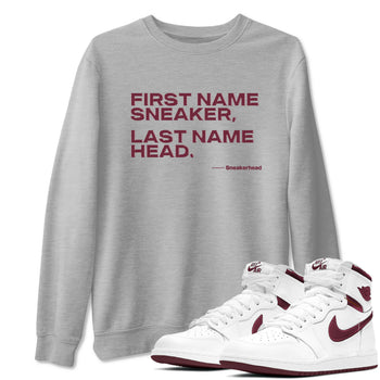 AJ1 High '85 Metallic Burgundy shirts to match jordans My Name Is Sneakerhead sneaker match tees 1s High '85 Metallic Burgundy SNRT Sneaker Tees streetwear brand Heather Grey 1 unisex cotton tee