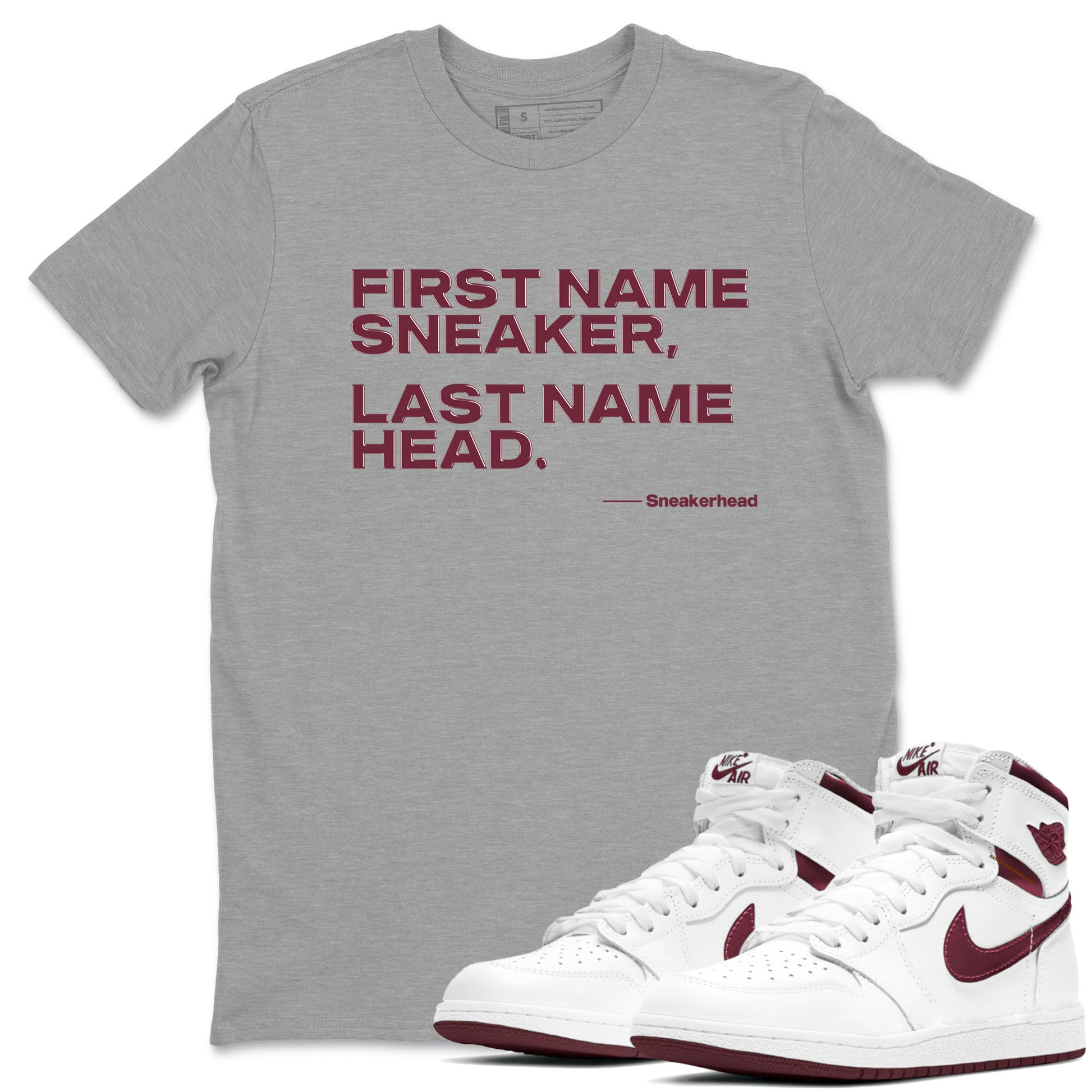 AJ1 High '85 Metallic Burgundy shirts to match jordans My Name Is Sneakerhead sneaker match tees 1s High '85 Metallic Burgundy SNRT Sneaker Tees streetwear brand Heather Grey 1 unisex cotton tee
