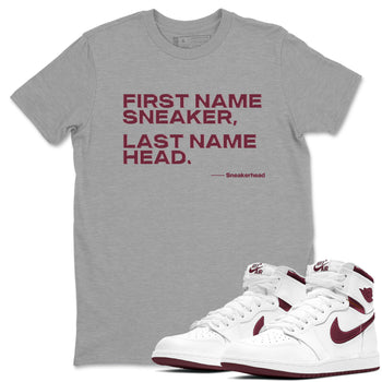 AJ1 High '85 Metallic Burgundy shirts to match jordans My Name Is Sneakerhead sneaker match tees 1s High '85 Metallic Burgundy SNRT Sneaker Tees streetwear brand Heather Grey 1 unisex cotton tee