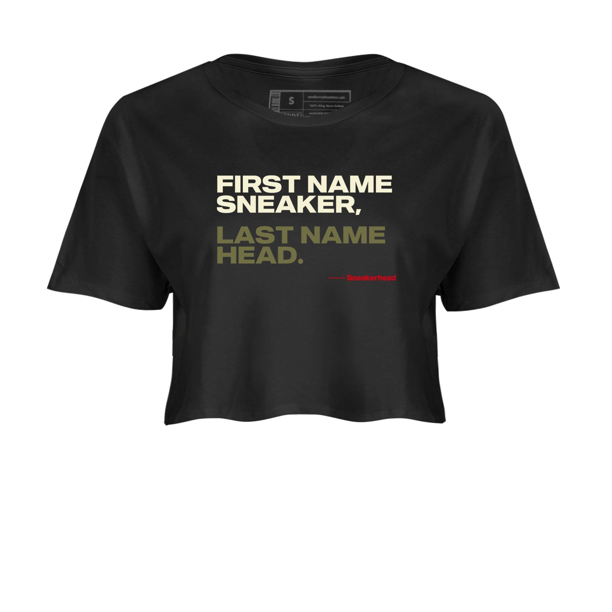 1s Travis Scott Medium Olive shirts to match jordans My Name Is Sneakerhead sneaker match tees Air Jordan 1 Travis Scott Medium Olive SNRT Sneaker Tees streetwear brand Black 2 crop tee