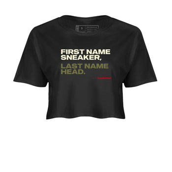 1s Travis Scott Medium Olive shirts to match jordans My Name Is Sneakerhead sneaker match tees Air Jordan 1 Travis Scott Medium Olive SNRT Sneaker Tees streetwear brand Black 2 crop tee