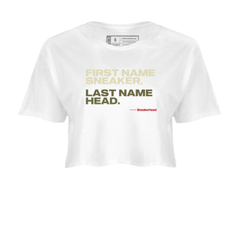 1s Travis Scott Medium Olive shirts to match jordans My Name Is Sneakerhead sneaker match tees Air Jordan 1 Travis Scott Medium Olive SNRT Sneaker Tees streetwear brand White 2 crop tee