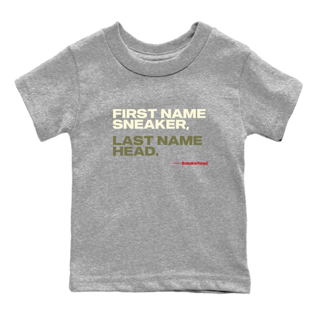 1s Travis Scott Medium Olive shirts to match jordans My Name Is Sneakerhead sneaker match tees Air Jordan 1 Travis Scott Medium Olive SNRT Sneaker Tees streetwear brand Baby and Youth Heather Grey 2 cotton tee