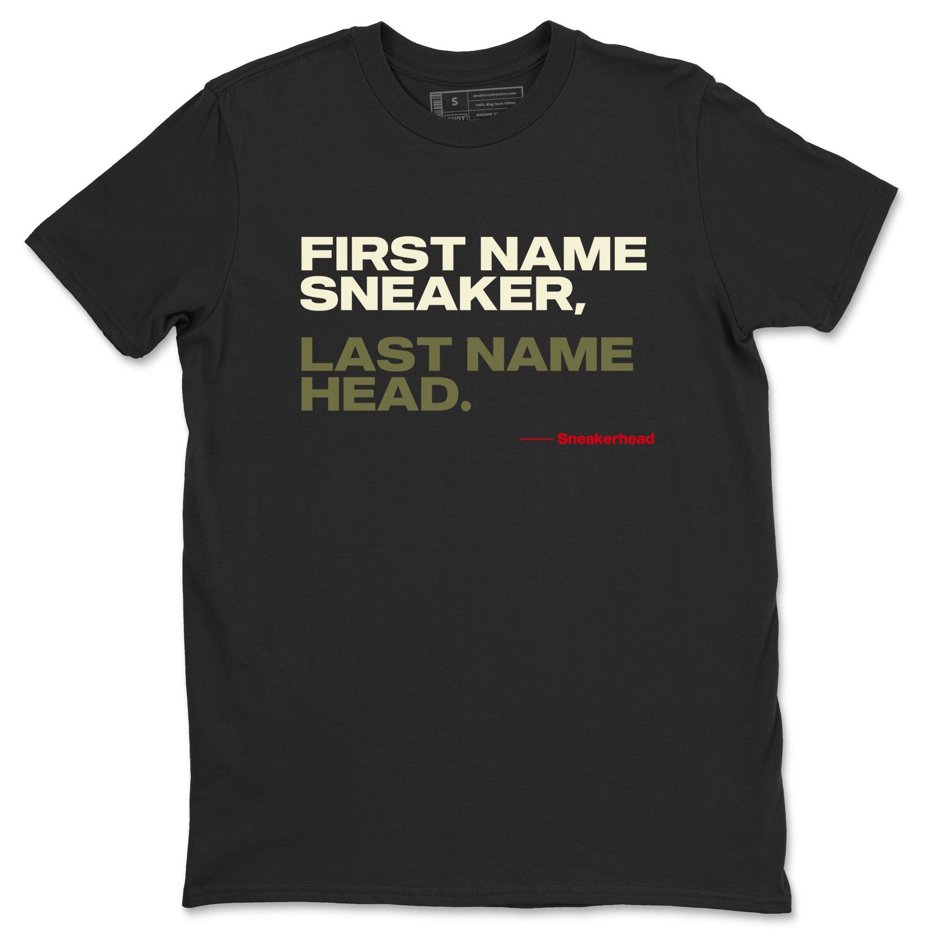 1s Travis Scott Medium Olive shirts to match jordans My Name Is Sneakerhead sneaker match tees Air Jordan 1 Travis Scott Medium Olive SNRT Sneaker Tees streetwear brand Black 2 unisex cotton tee