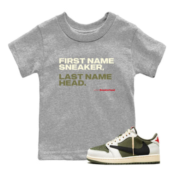 My Name Is Sneakerhead SNRT Sneaker Tees Kids - Air Jordan 1 Travis Scott Medium Olive - SNRT Sneaker T-shirts
