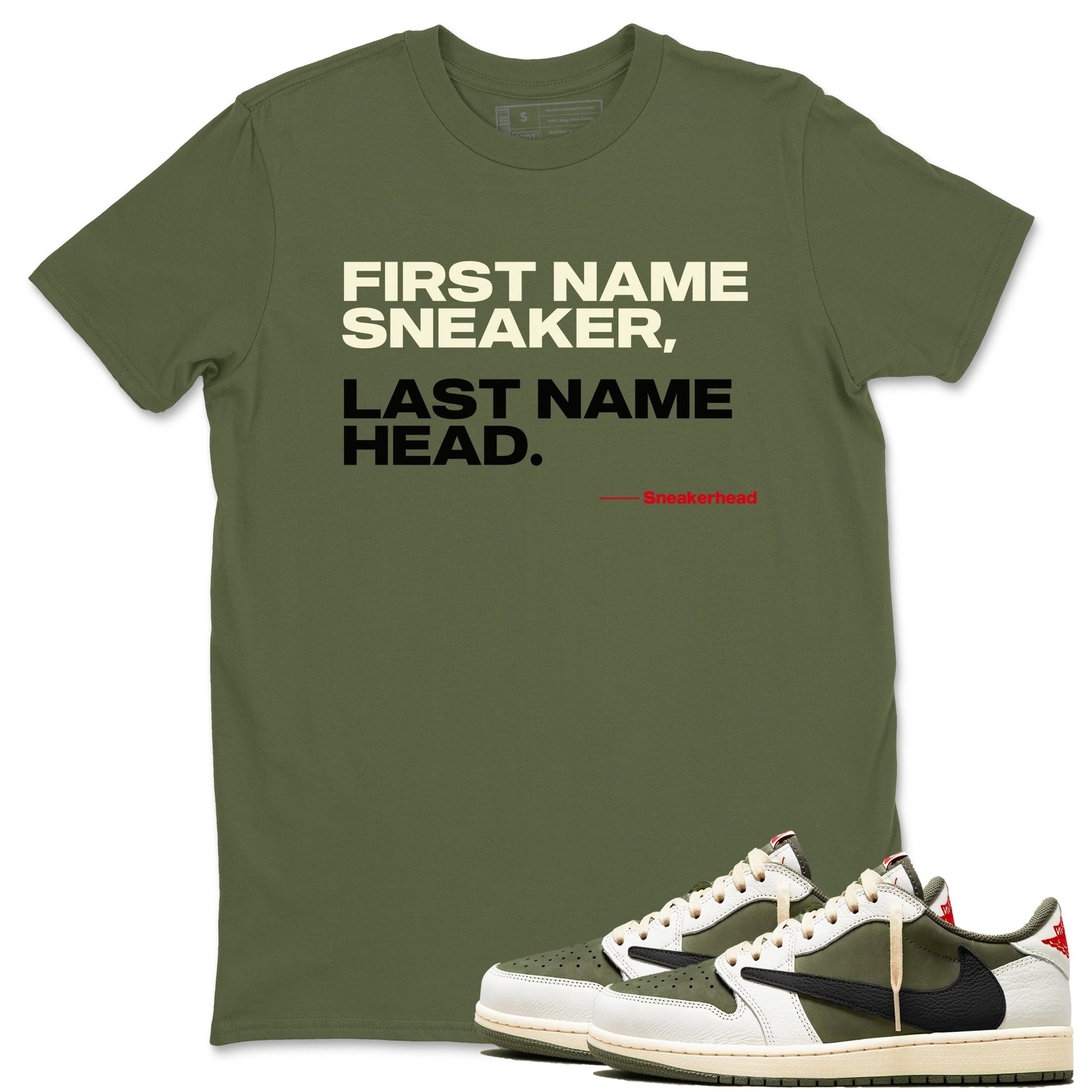 1s Travis Scott Medium Olive shirts to match jordans My Name Is Sneakerhead sneaker match tees Air Jordan 1 Travis Scott Medium Olive SNRT Sneaker Tees streetwear brand