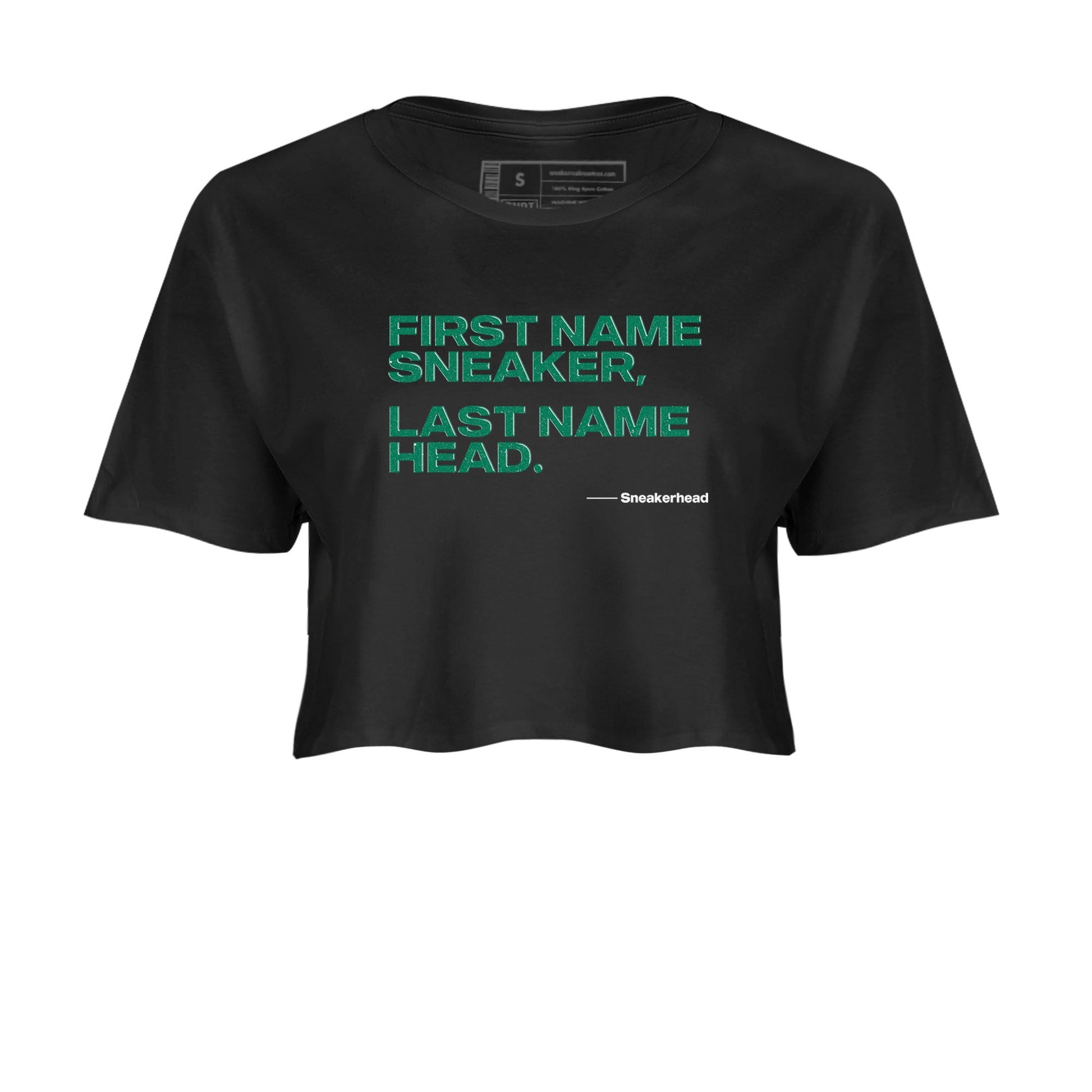 4s Oxidized Green shirts to match jordans My Name Is Sneakerhead sneaker match tees Air Jordan 4 Oxidized Green SNRT Sneaker Tees streetwear brand Black 2 crop tee