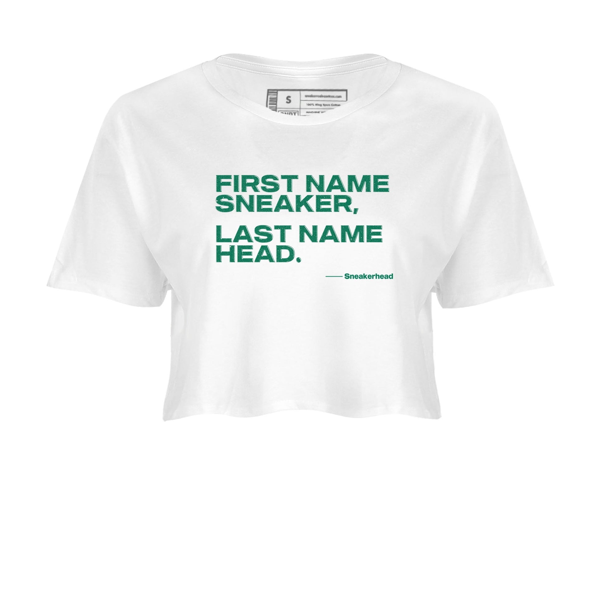 4s Oxidized Green shirts to match jordans My Name Is Sneakerhead sneaker match tees Air Jordan 4 Oxidized Green SNRT Sneaker Tees streetwear brand White 2 crop tee