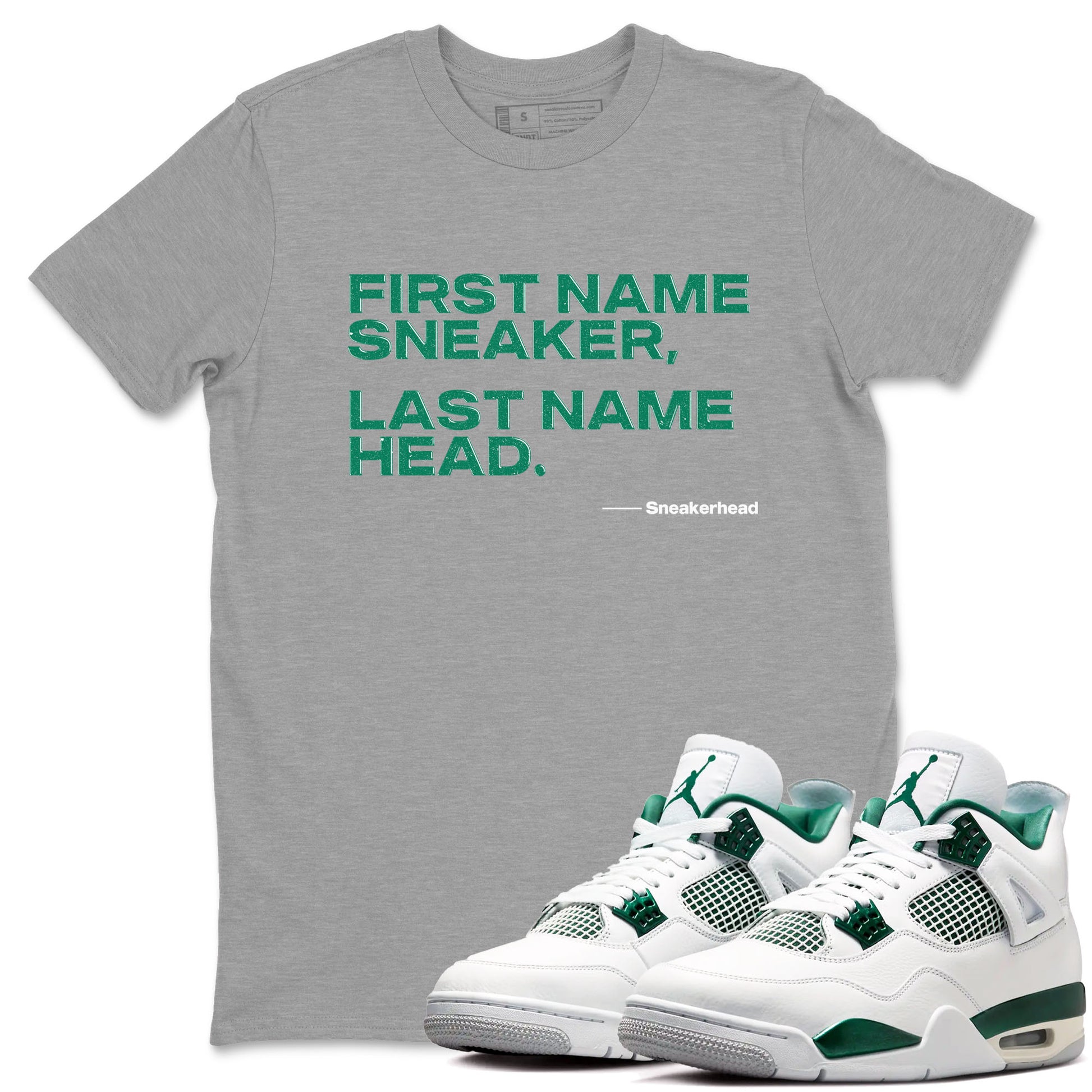 4s Oxidized Green shirts to match jordans My Name Is Sneakerhead sneaker match tees Air Jordan 4 Oxidized Green SNRT Sneaker Tees streetwear brand Heather Grey 1 unisex cotton tee
