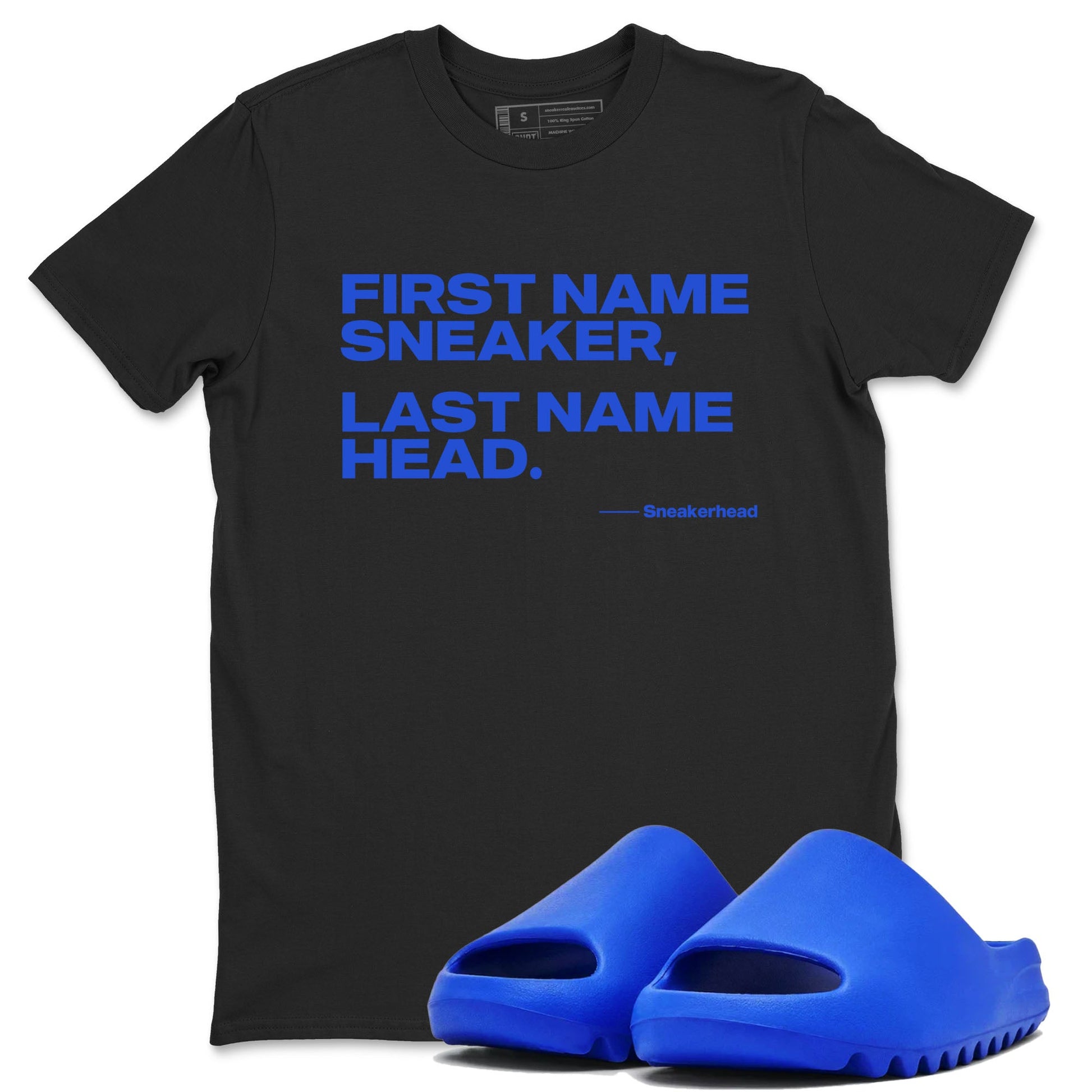 Yeezy Slide Azure shirts to match jordans My Name Is Sneakerhead sneaker match tees Yeezy Slide Azure SNRT Sneaker Tees streetwear brand Black 1 unisex cotton tee