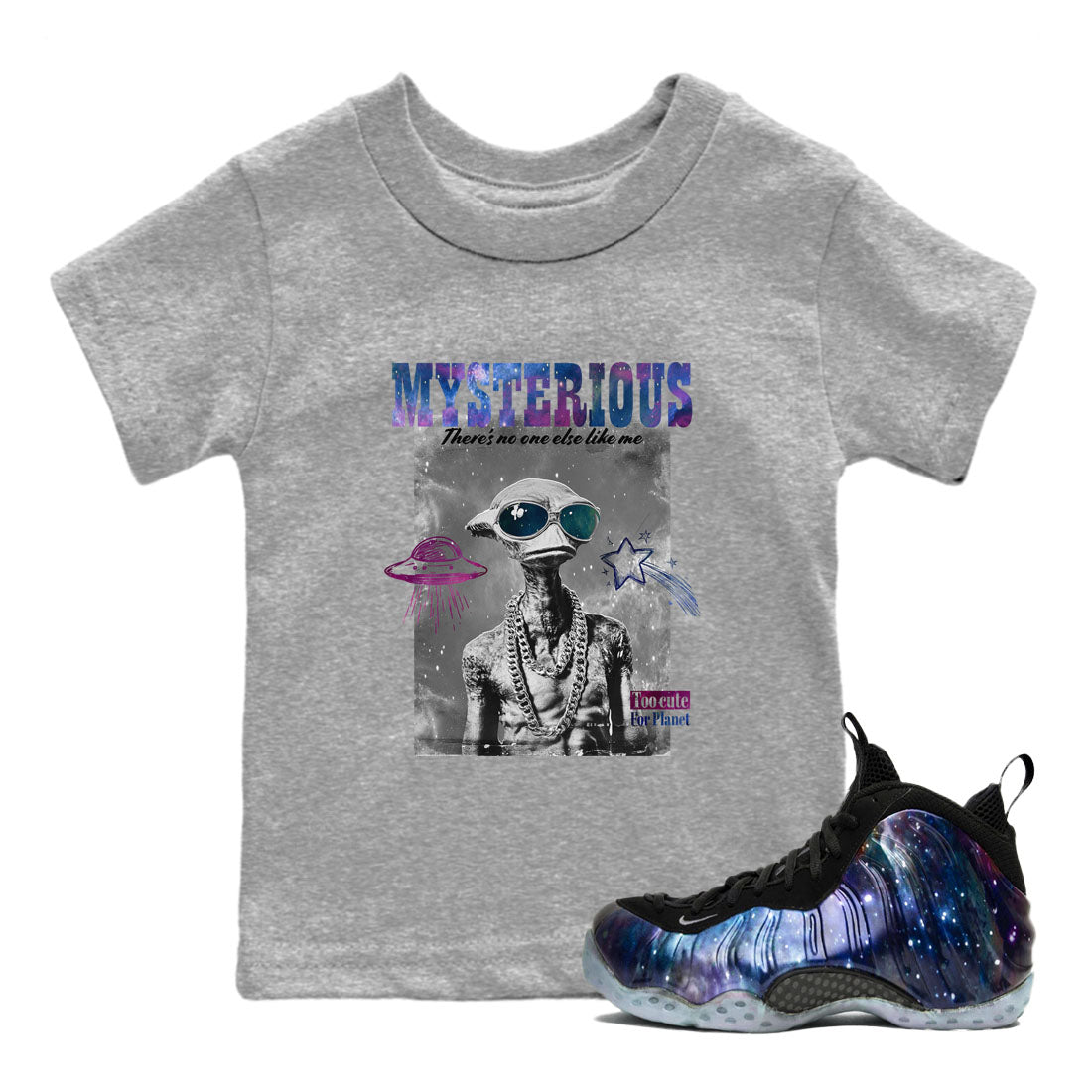 Foams One Galaxy shirts to match jordans Mysterious Dude best t shirts to wear with jordans Air Foamposite One Galaxy match shoes to clothes SNRT Sneaker Tees Youth Baby Heather Grey 1 tee