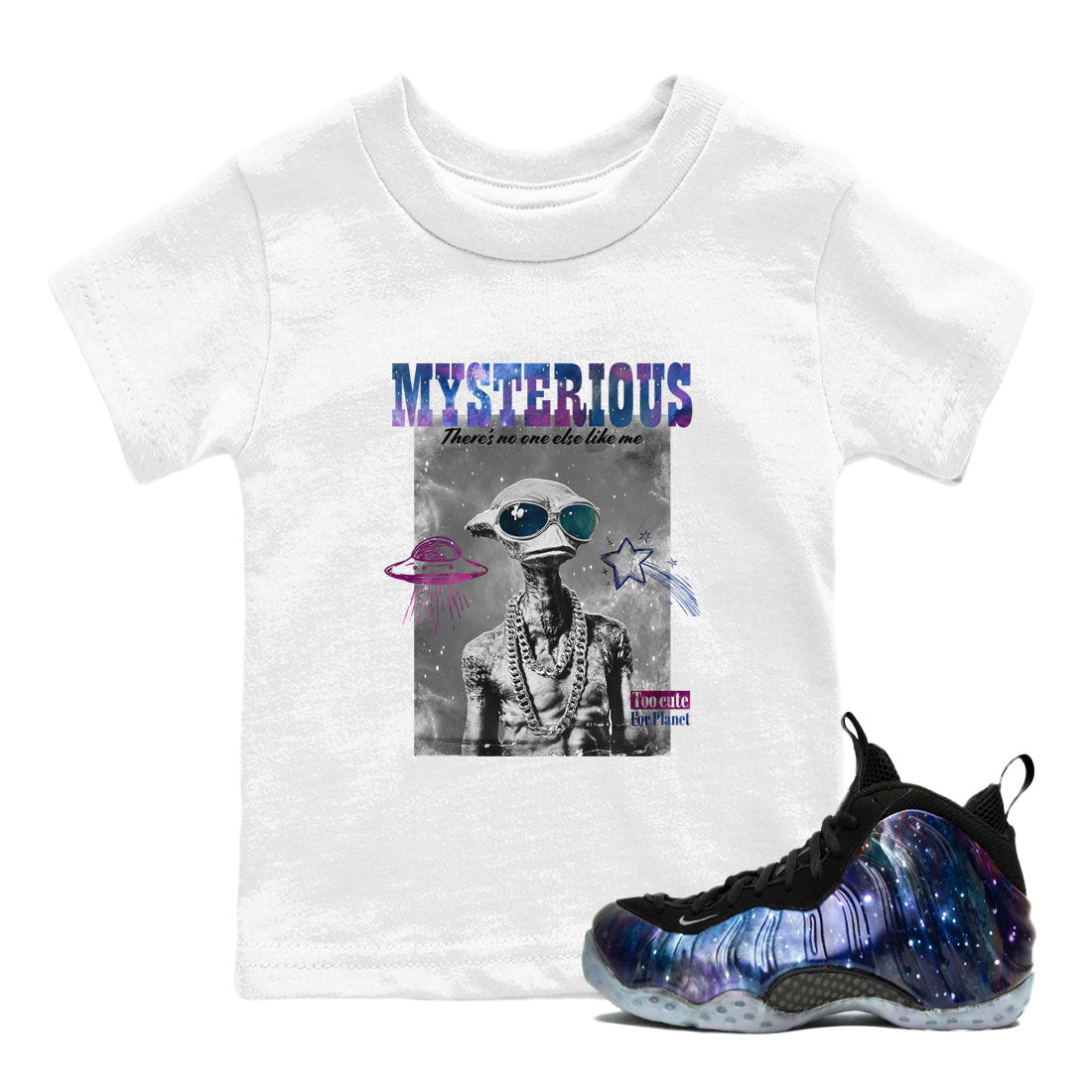 Foams One Galaxy shirts to match jordans Mysterious Dude best t shirts to wear with jordans Air Foamposite One Galaxy match shoes to clothes SNRT Sneaker Tees Youth Baby White 1 tee