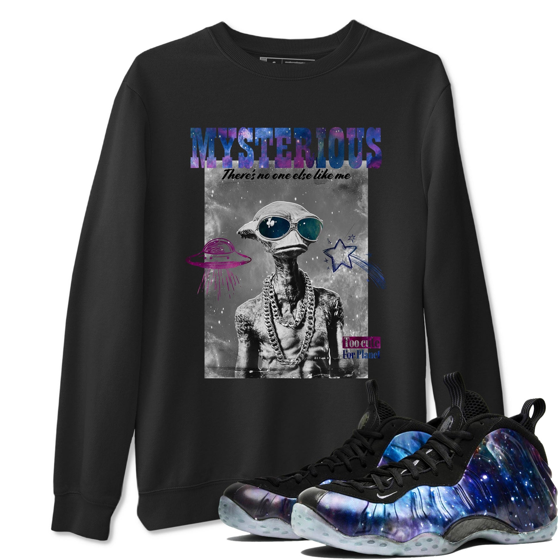 Foams One Galaxy shirts to match jordans Mysterious Dude best t shirts to wear with jordans Air Foamposite One Galaxy match shoes to clothes SNRT Sneaker Tees unisex cotton Black 1 shirts