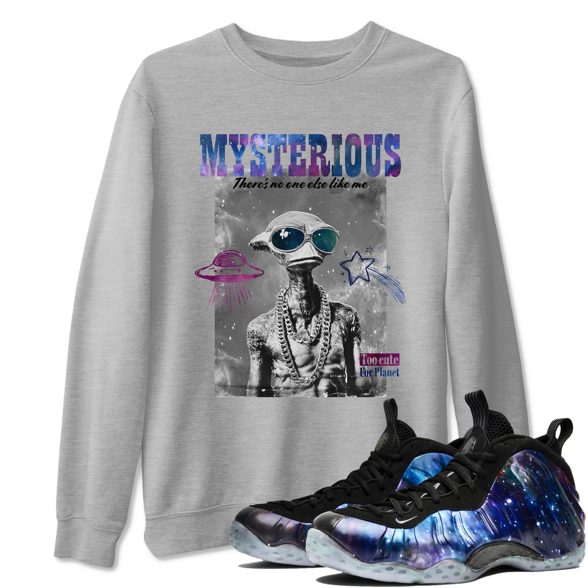 Foams One Galaxy shirts to match jordans Mysterious Dude best t shirts to wear with jordans Air Foamposite One Galaxy match shoes to clothes SNRT Sneaker Tees unisex cotton Heather Grey 1 shirts