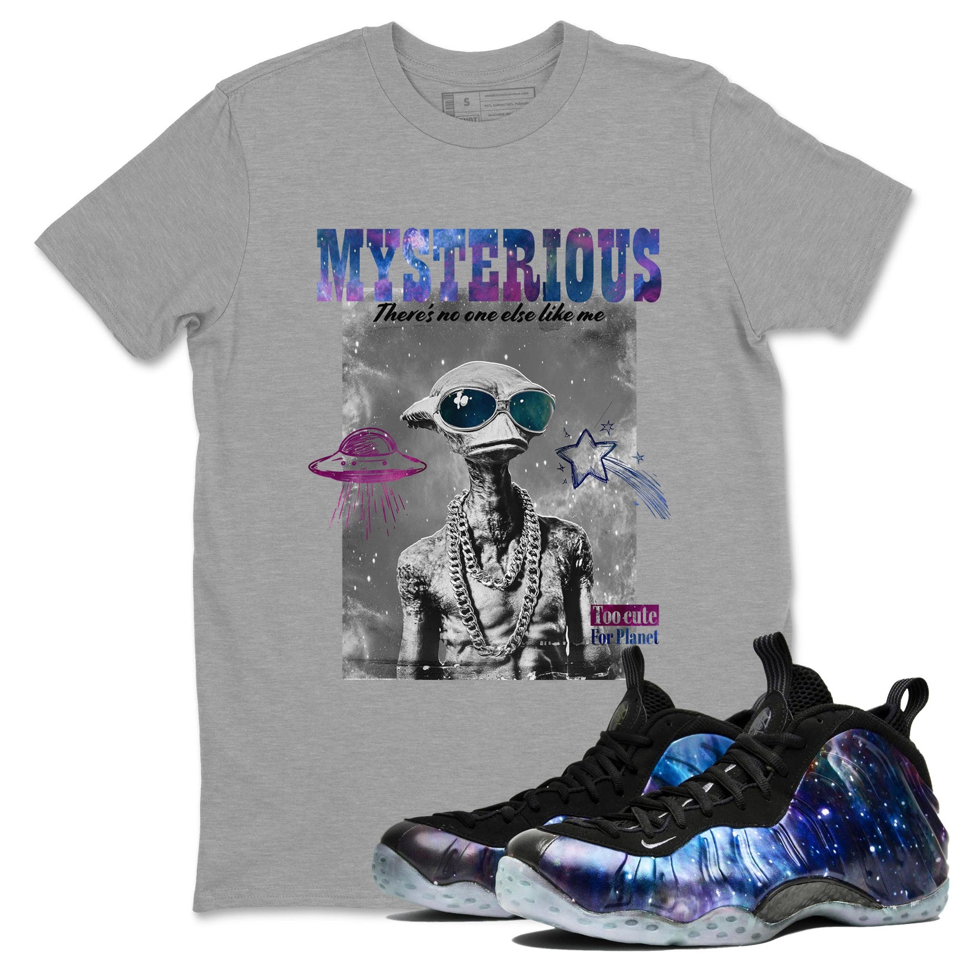 Foams One Galaxy shirts to match jordans Mysterious Dude best t shirts to wear with jordans Air Foamposite One Galaxy match shoes to clothes SNRT Sneaker Tees unisex cotton Heather Grey 1 shirts